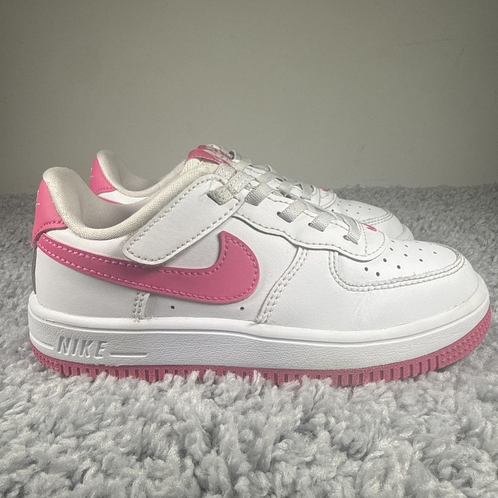 Nike Force 1 Low EasyOn FN0237-102 Kids Size 12C White Laser Fuchsia Sneakers